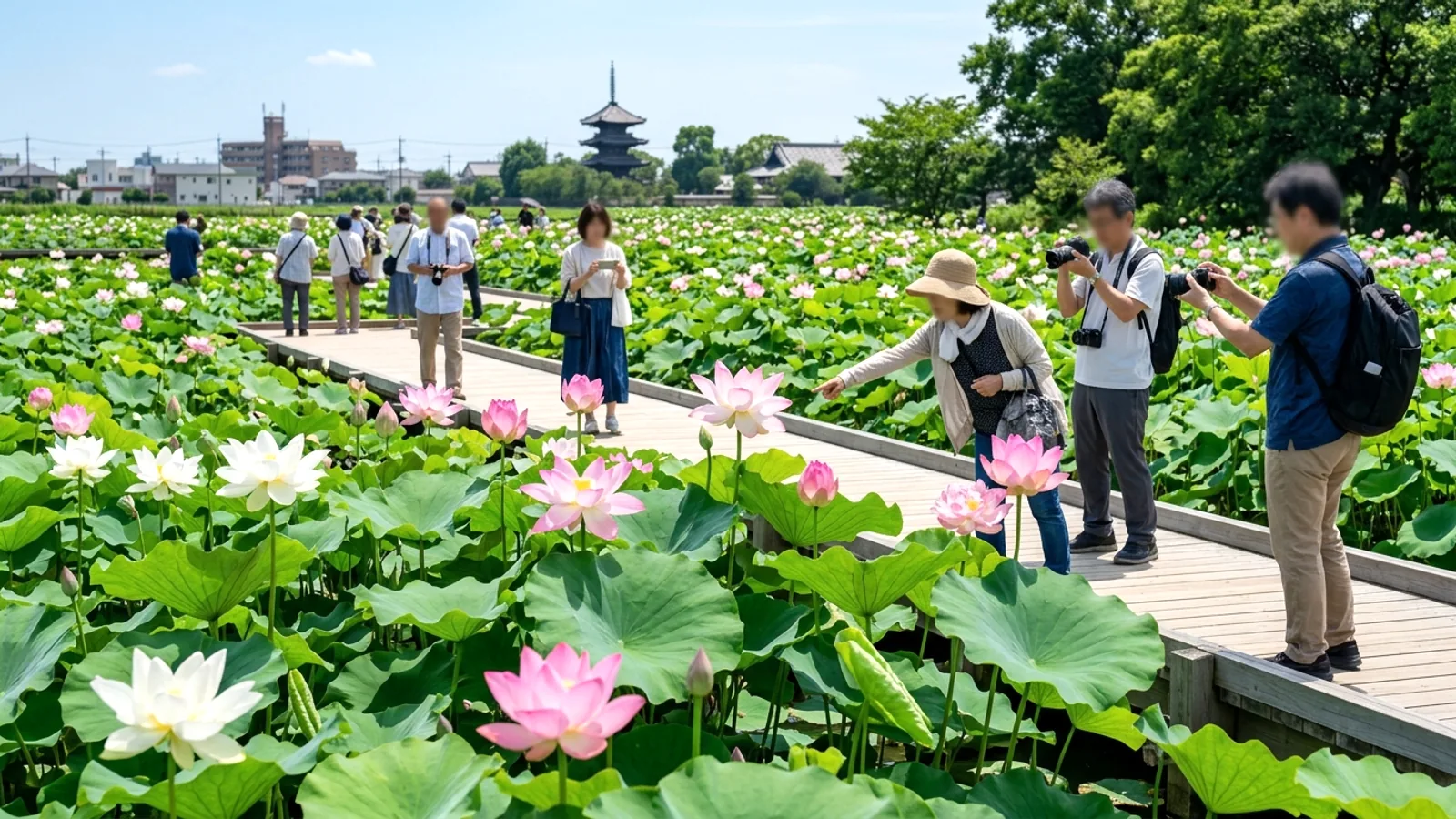 Hoa sen cổ ở Gyoda, Saitama nở rộ: Nét đẹp mùa hè thu hút du khách